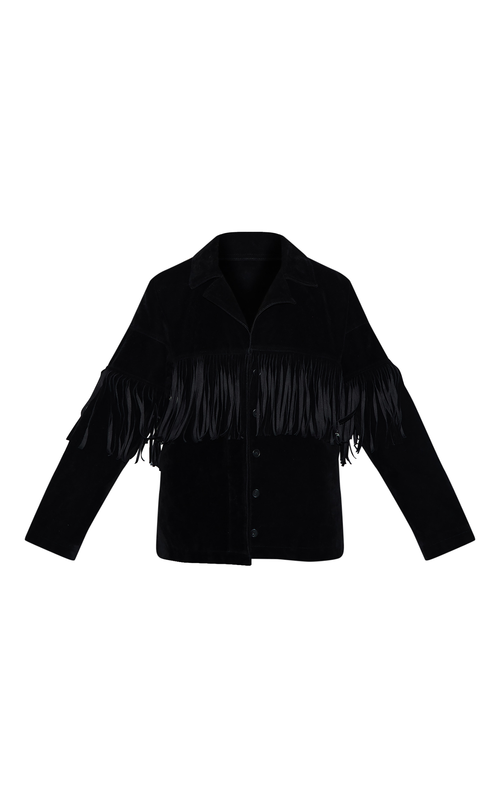 Black Faux Suede Heavy Fringed Jacket image 5