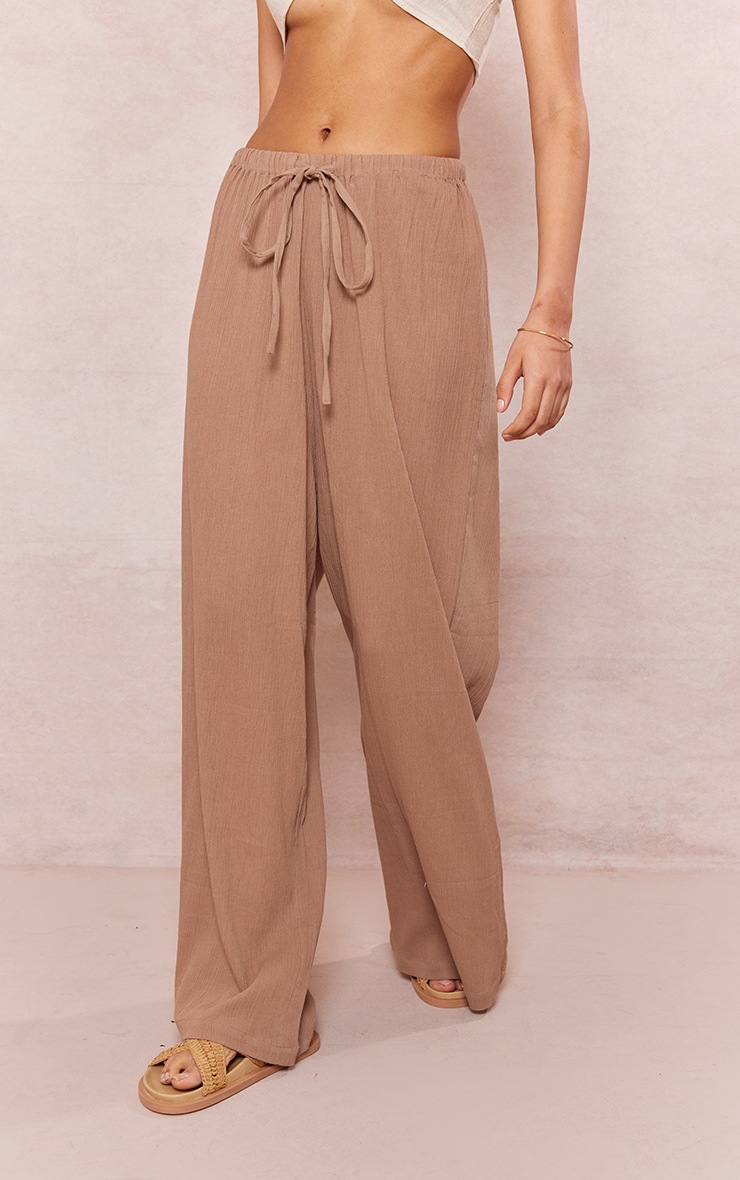 Taupe Cheesecloth Slouchy Wide Leg Trousers PrettyLittleThing USA