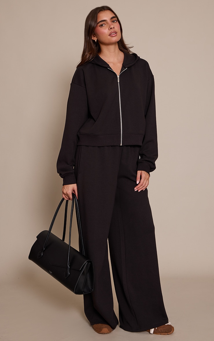 Black Interlock Cropped Zip Up Hoodie image 3