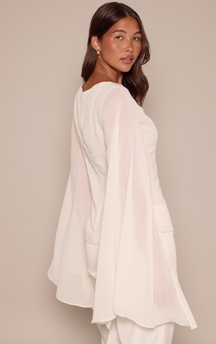 Cream Chiffon Flare Sleeve Cape Detail Top   image 2