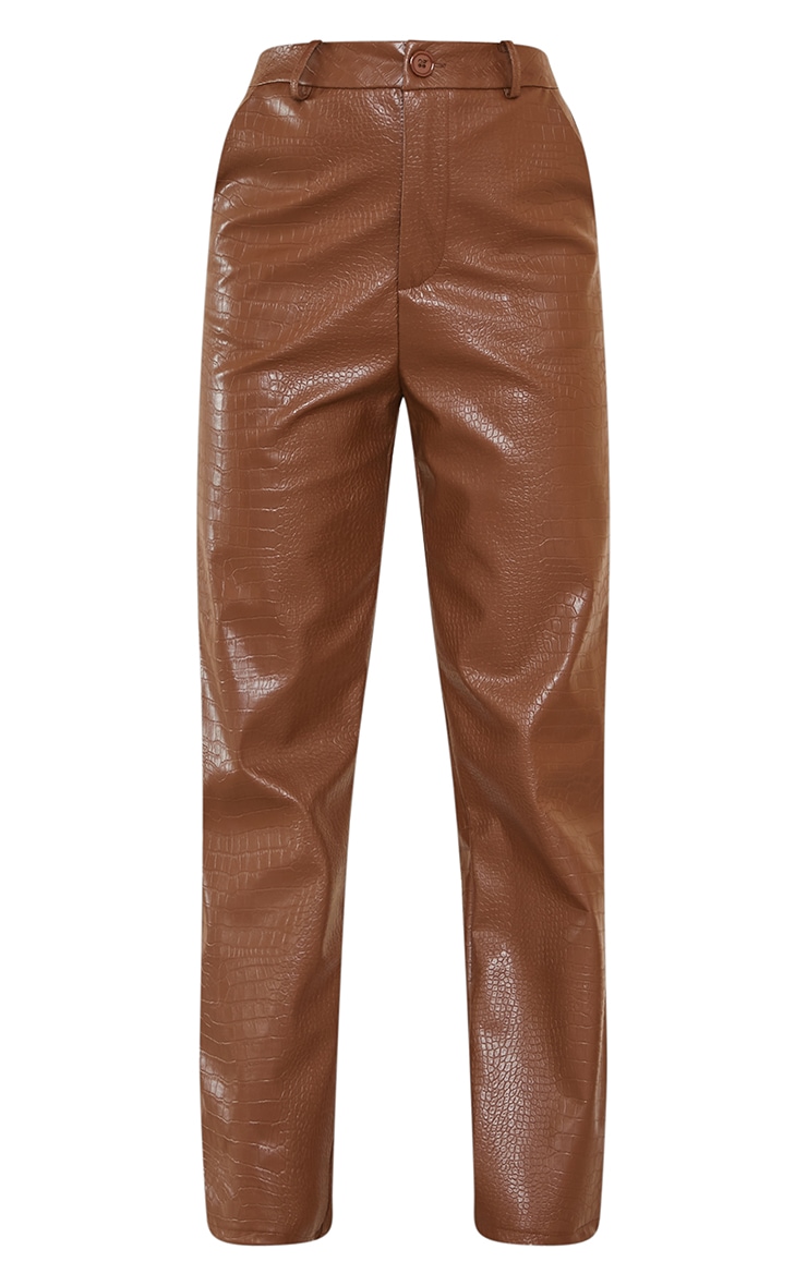 Petite Chocolate Mock Croc PU Trousers image 5