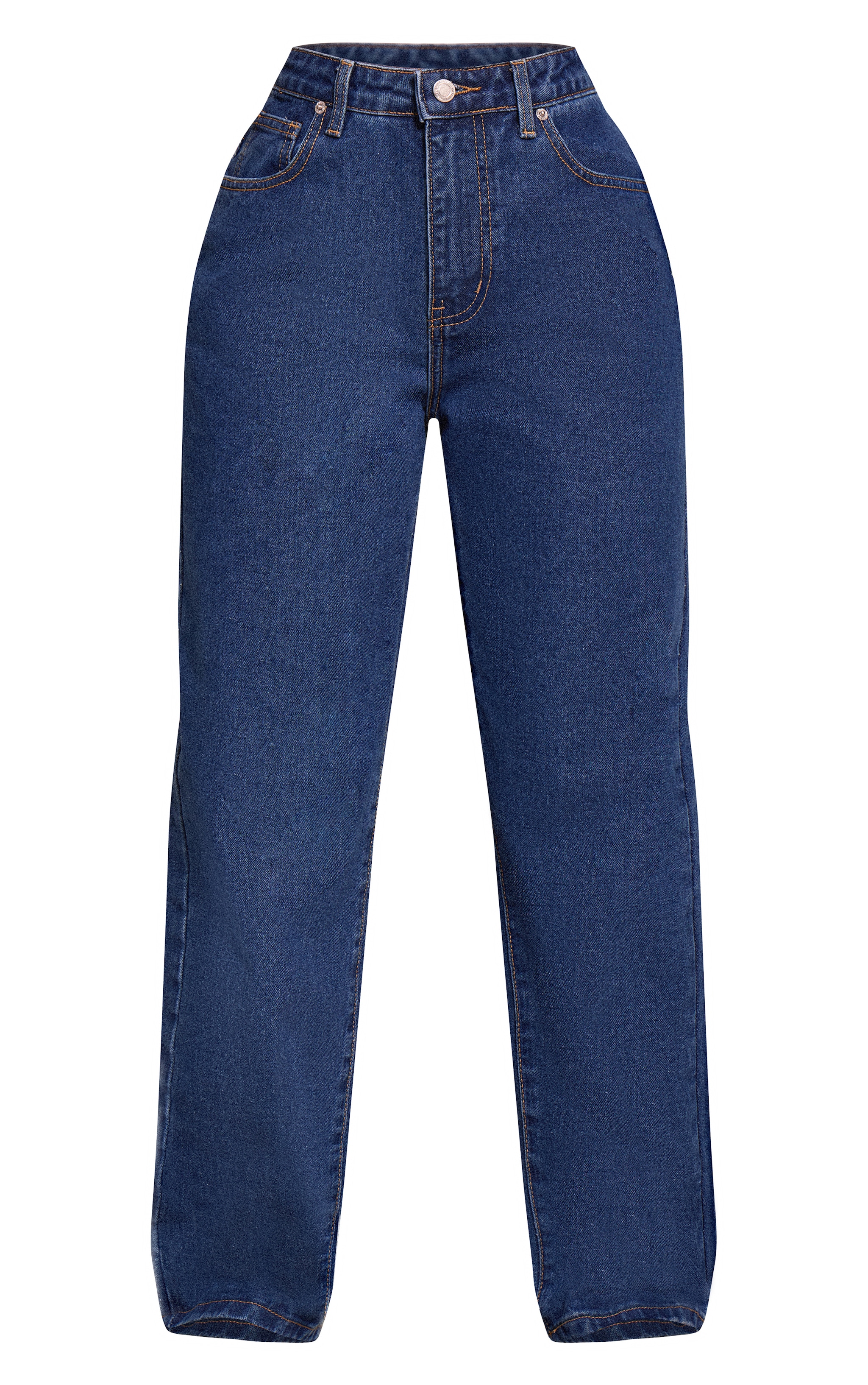 PRETTYLITTLETHING Petite Dark Blue High Waist Boyfriend Jean image 5