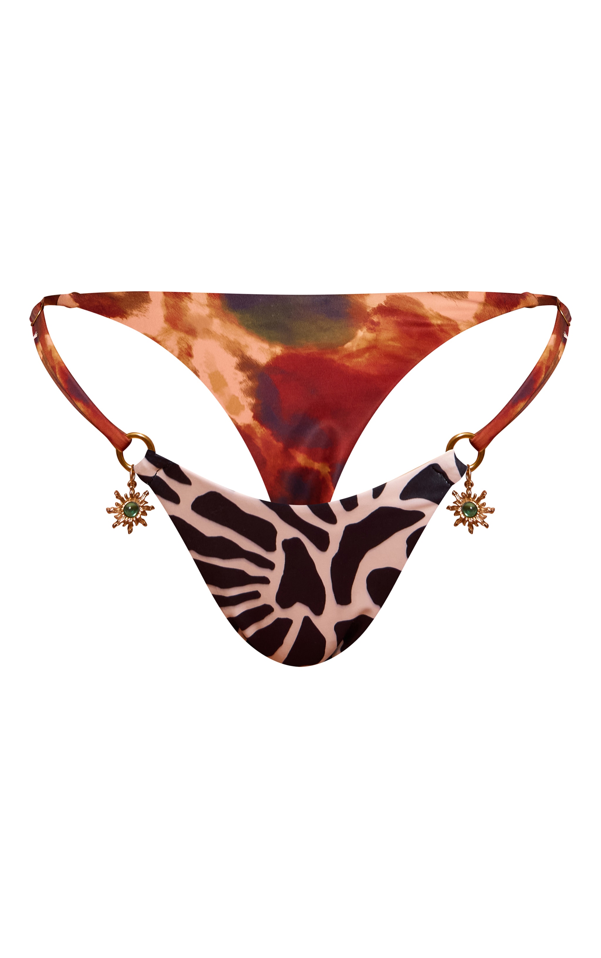Multi Mixed Print Trim Detail Tanga Bikini Bottoms image 5