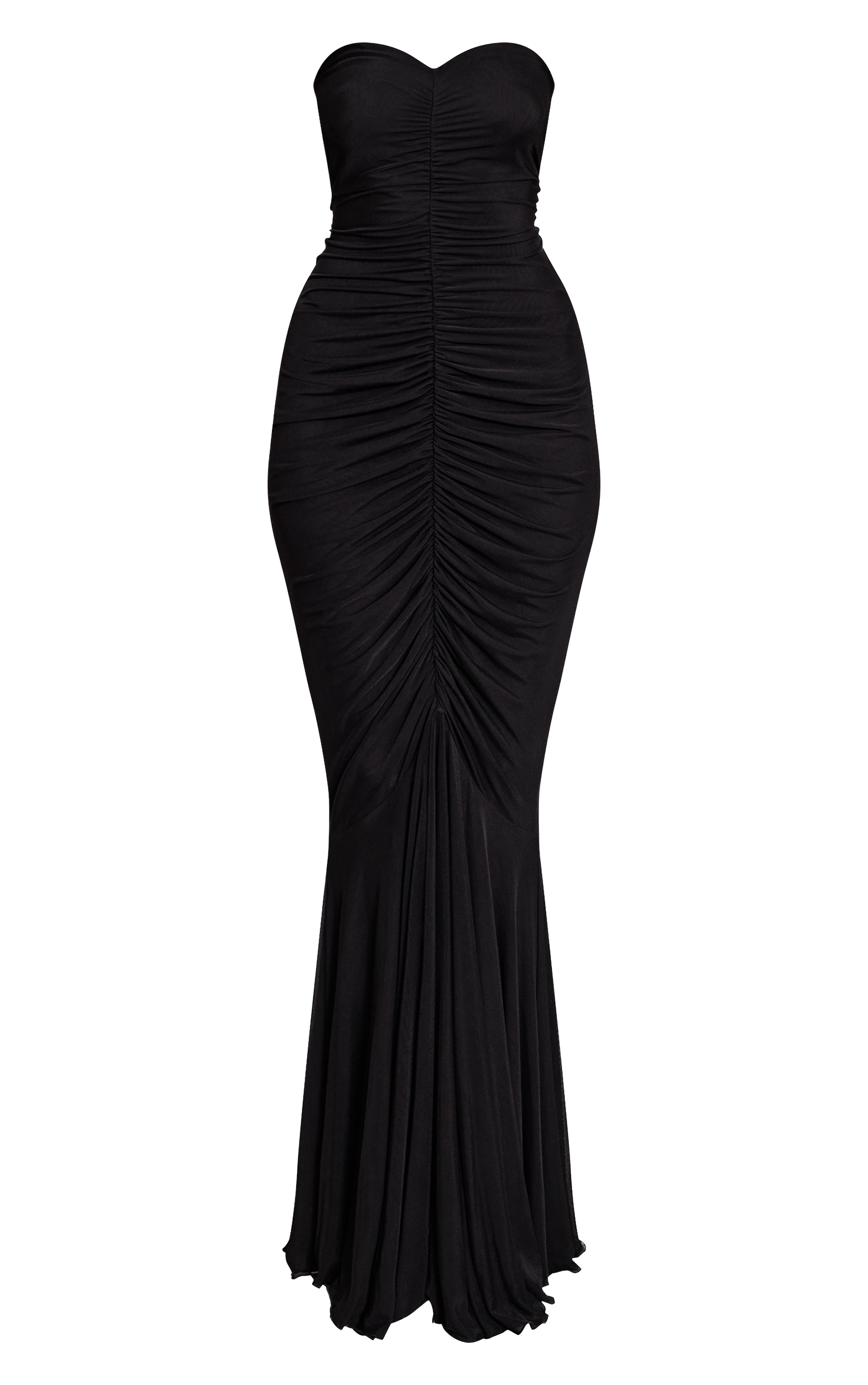 Black Mesh Bandeau Ruched Detail Maxi Dress image 5