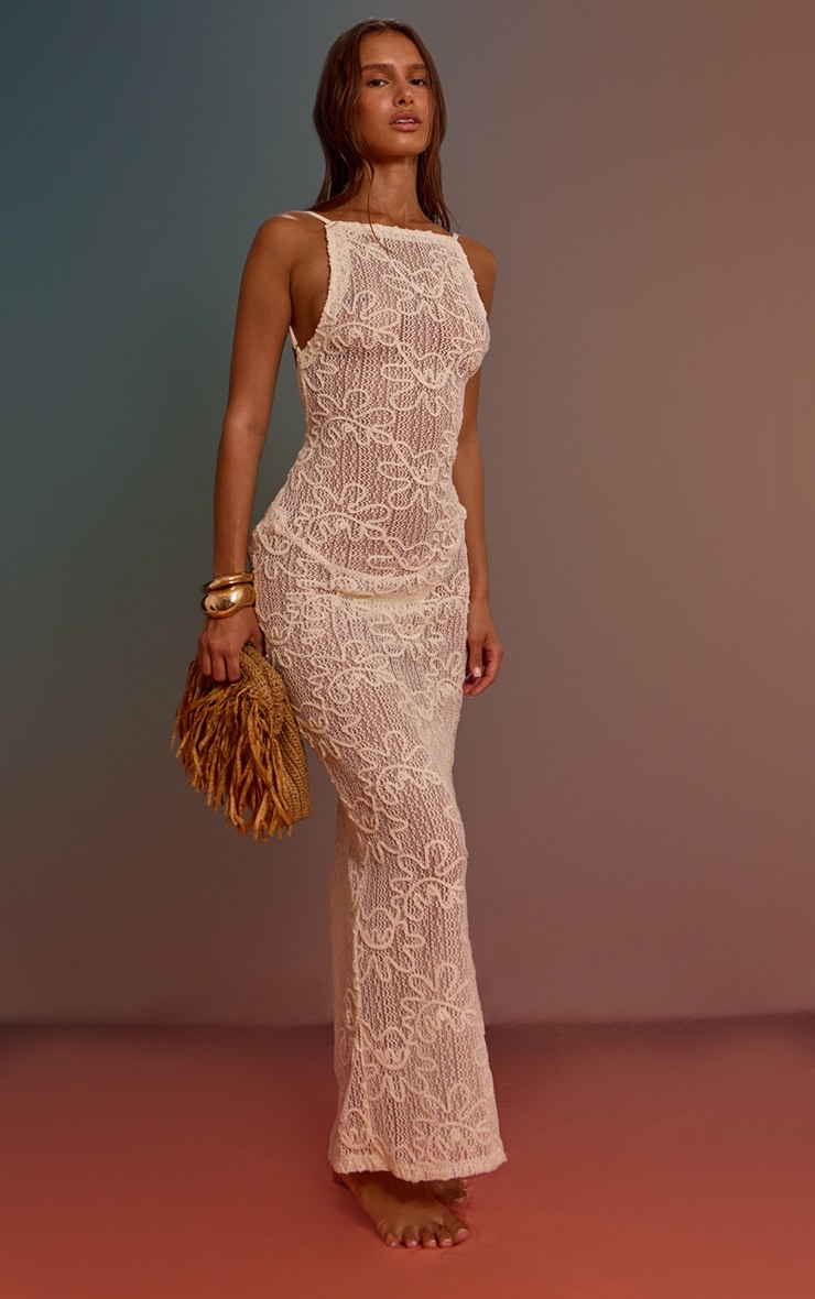 Cream Flower Applique Strappy Beach Maxi Dress image 3
