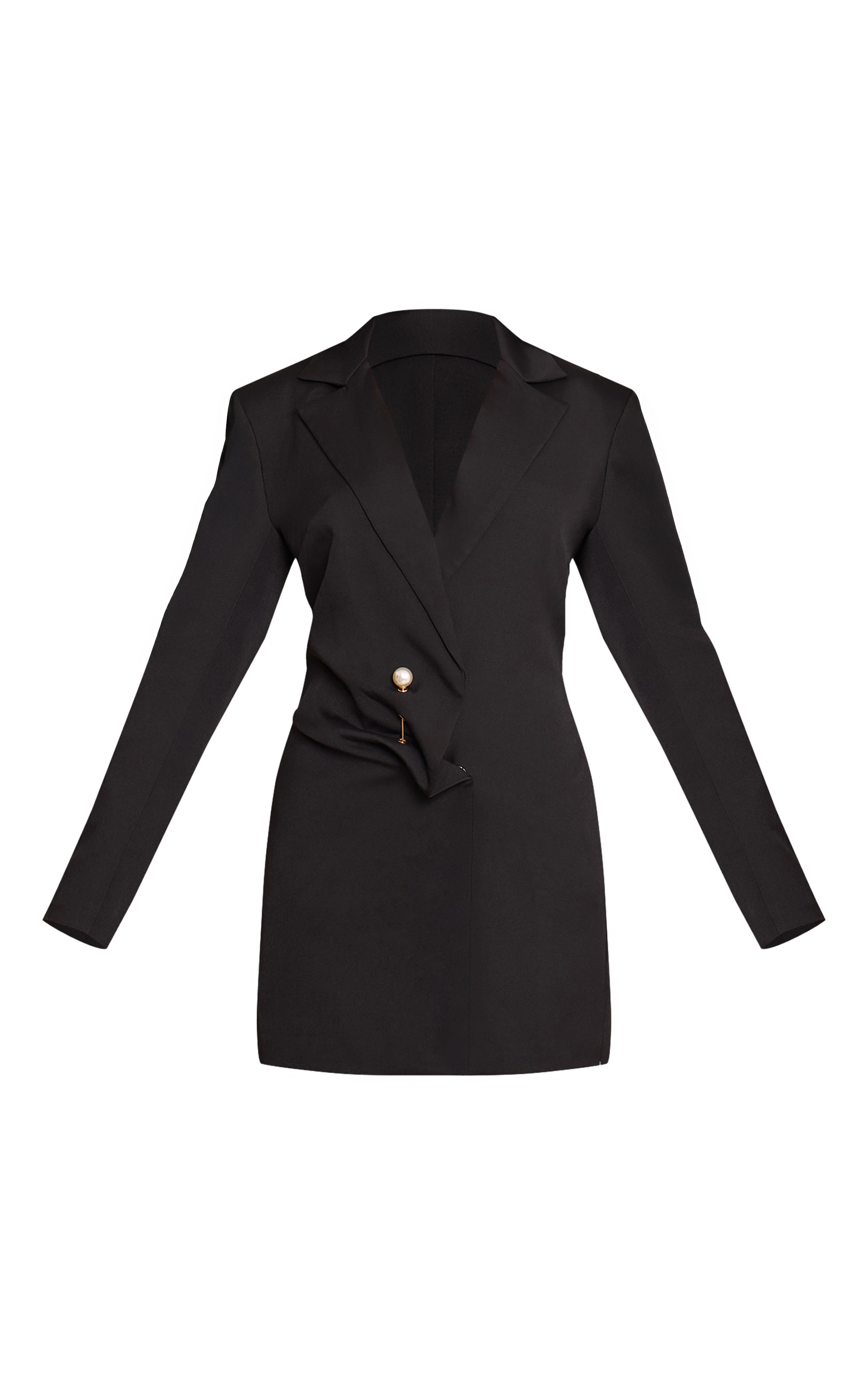 Black Woven Asymmetric Trim Blazer Dress image 5