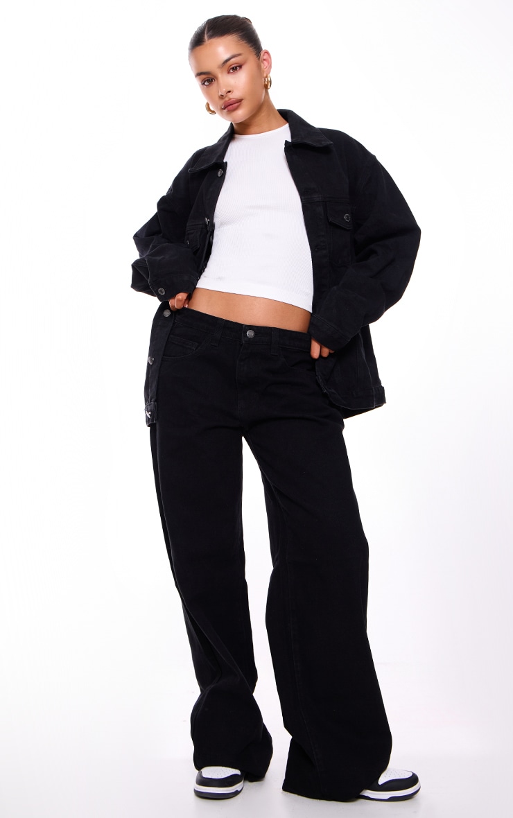 PRETTYLITTLETHING Washed Black Oversized Boyfriend Denim Jacket image 3