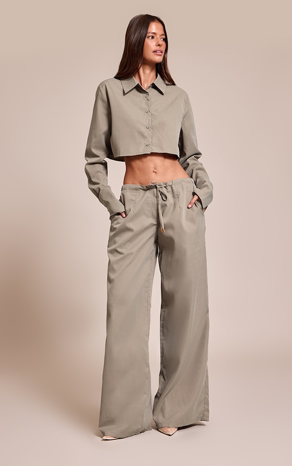 Dark Khaki Oversized Drawstring Straight Leg Pant
