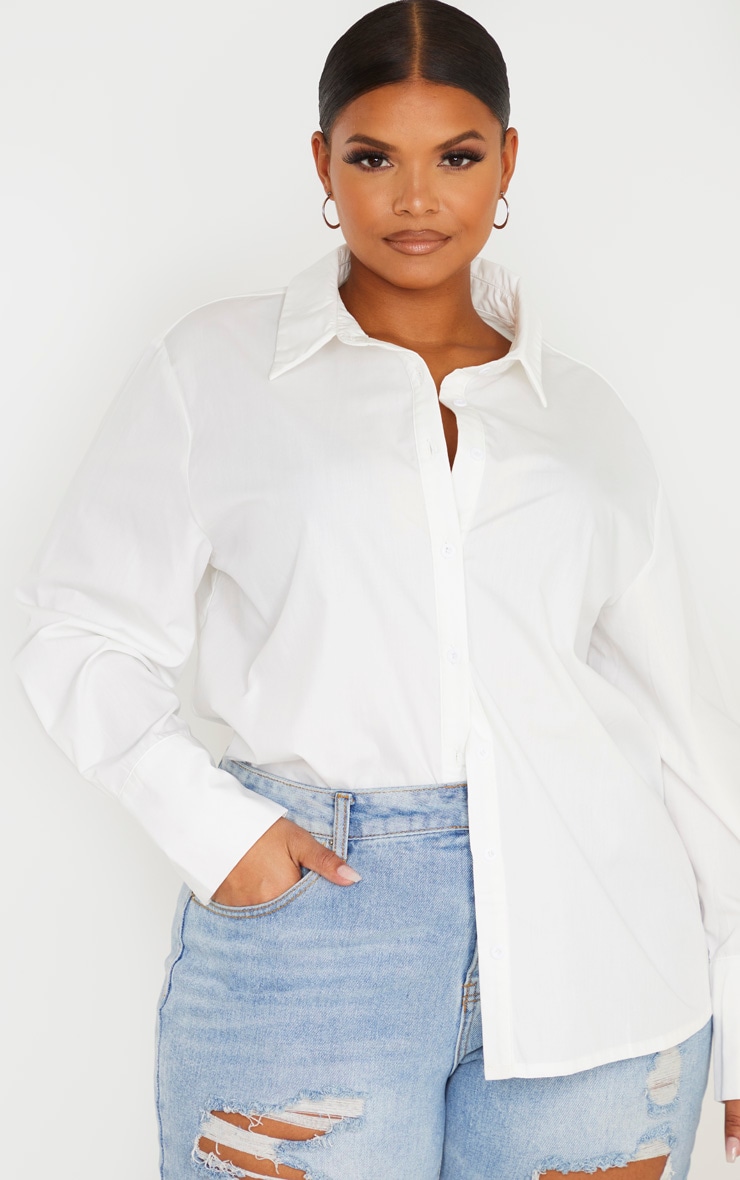 PLT Plus - Chemise oversize blanche à manchettes