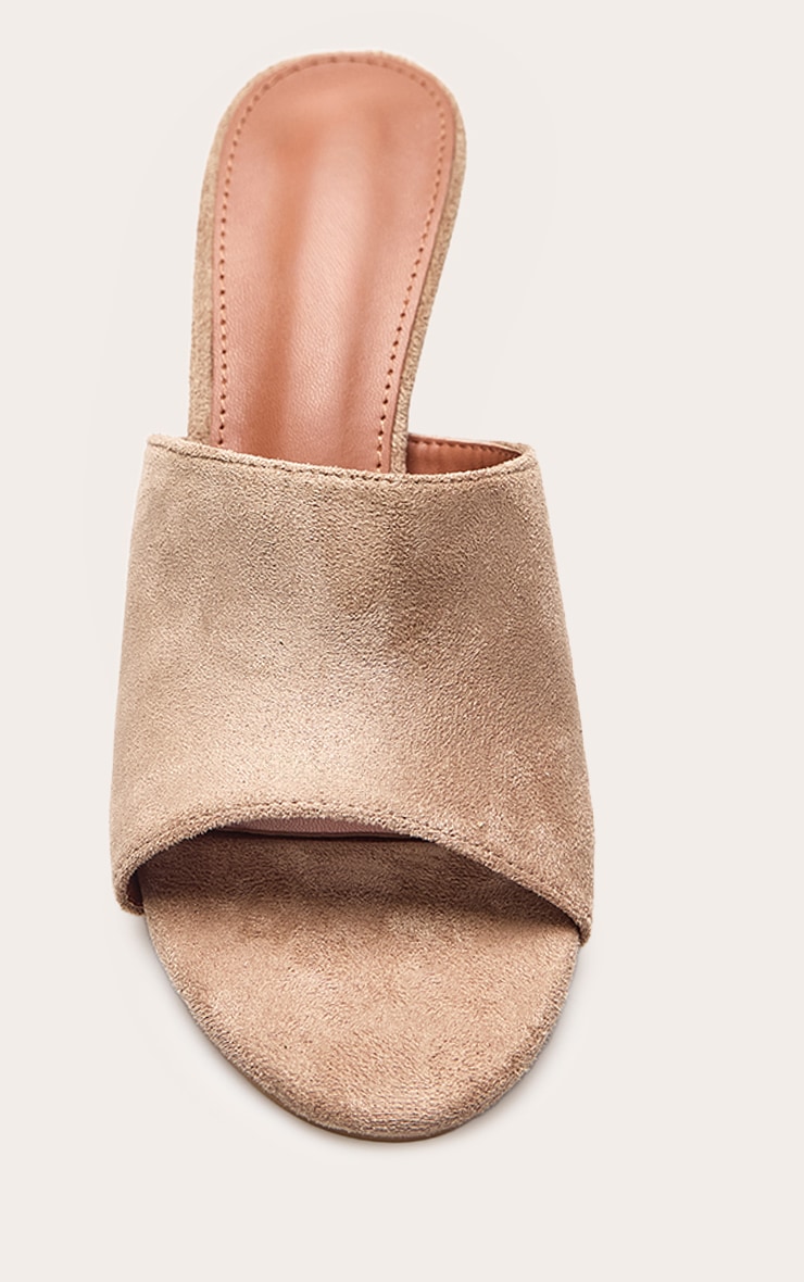 Nude Faux Suede Round Toe Heeled Mules image 5