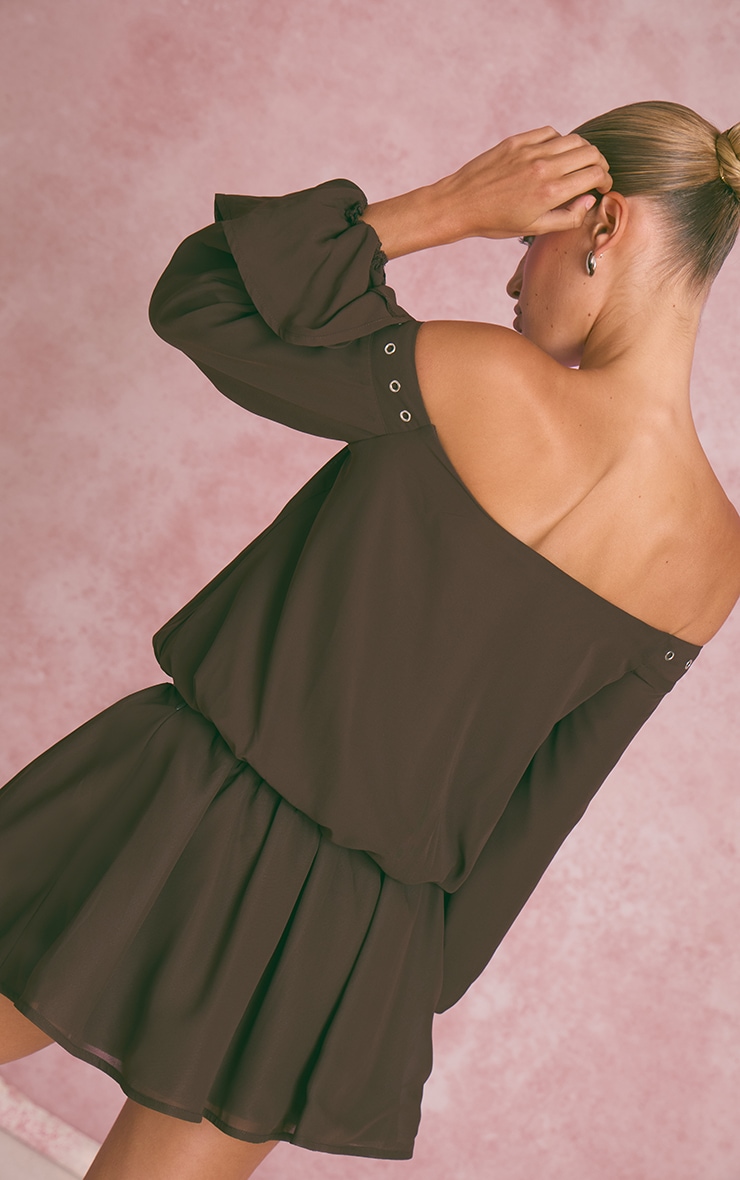 Dark Brown Lace Up Front Bardot Top image 2