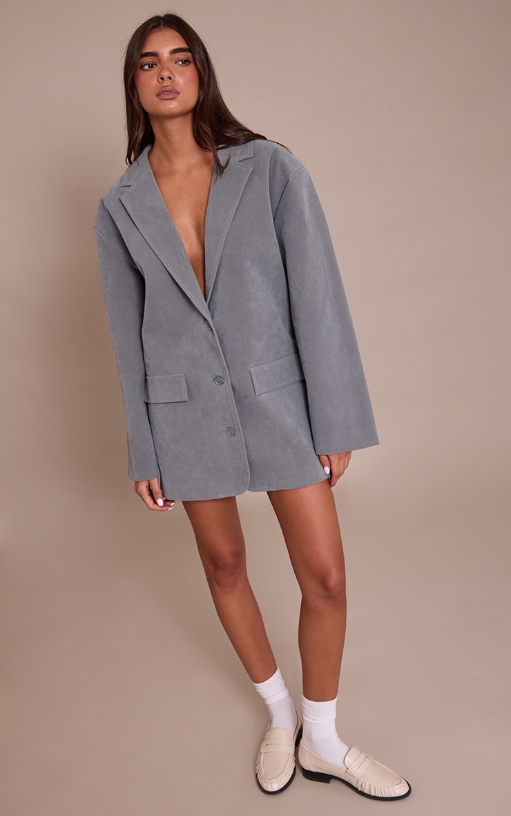 Robe blazer structurée en suédine bleu poudré image 3