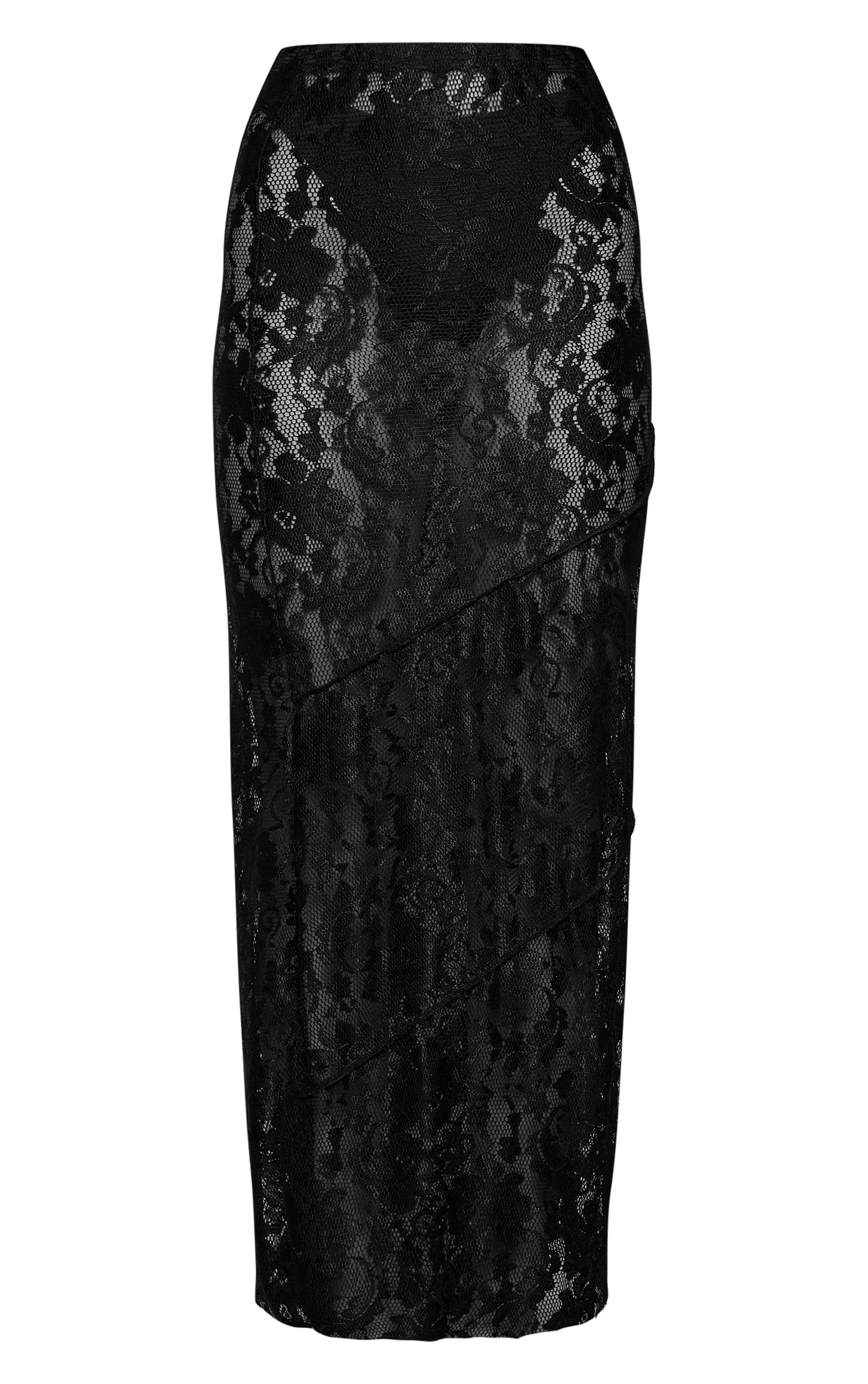 Black Seam Detail Lace Maxi Skirt image 5