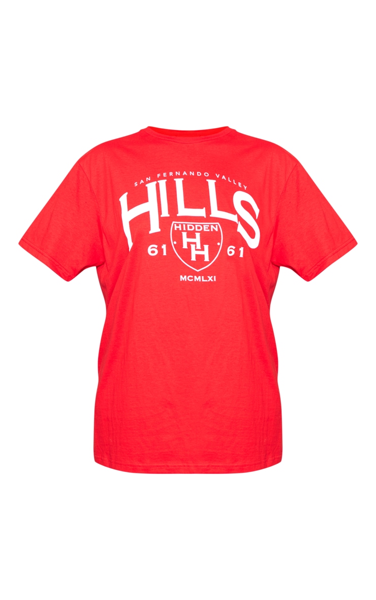 PRETTYLITTLETHING Red Hidden Hills Print T Shirt image 5