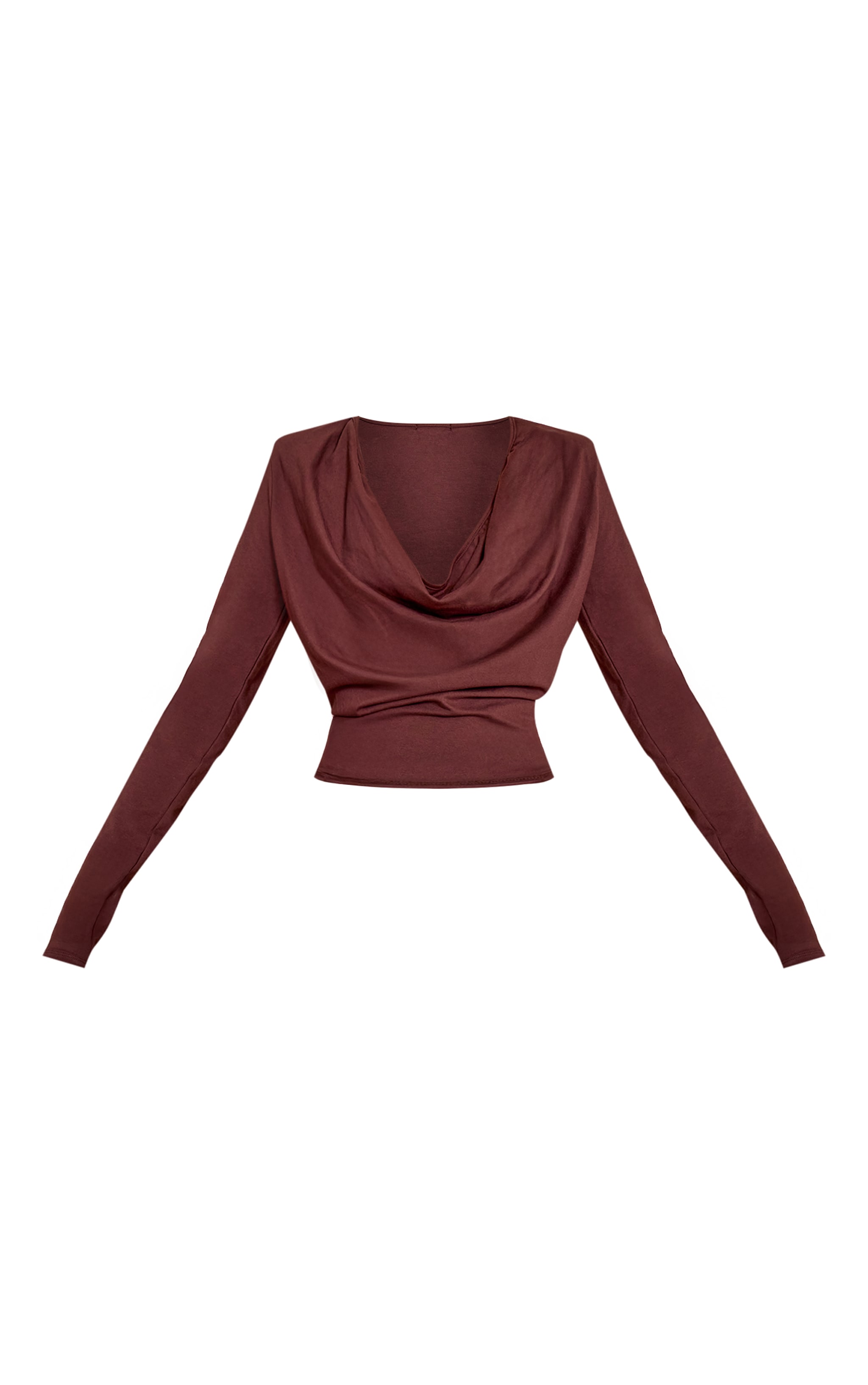 Chocolate Cotton Cowl Neck Shoulder Pad Long Sleeve Top  image 5