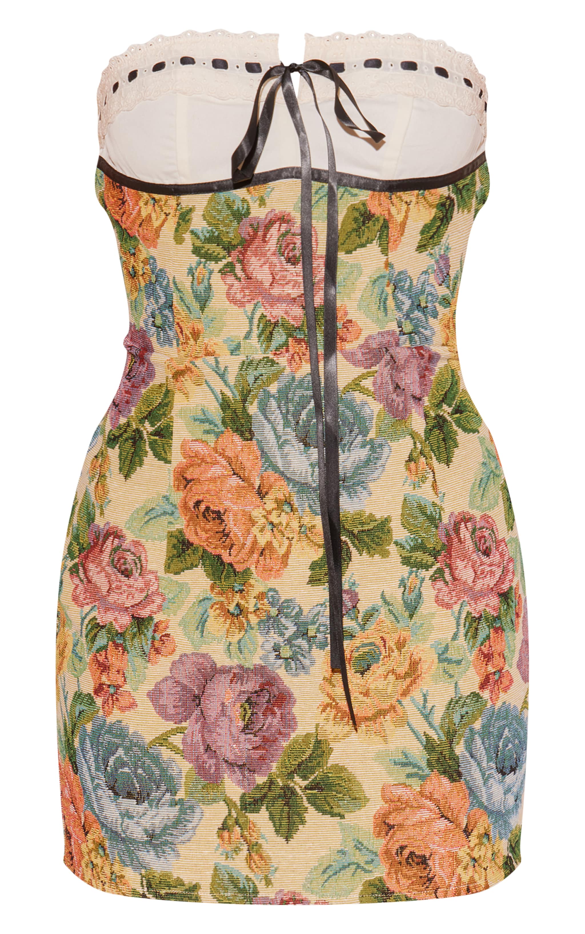 Stone Floral Twill Contrast Bandeau Bodycon Dress image 5