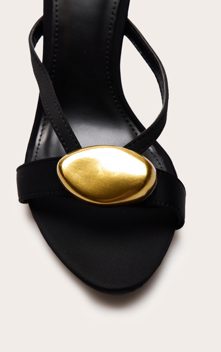 Black Satin Gold Trim Strappy Heeled Mules image 5