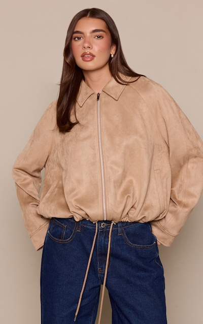 Sand Lightweight Faux Suede Ruched Hem Through Jacket