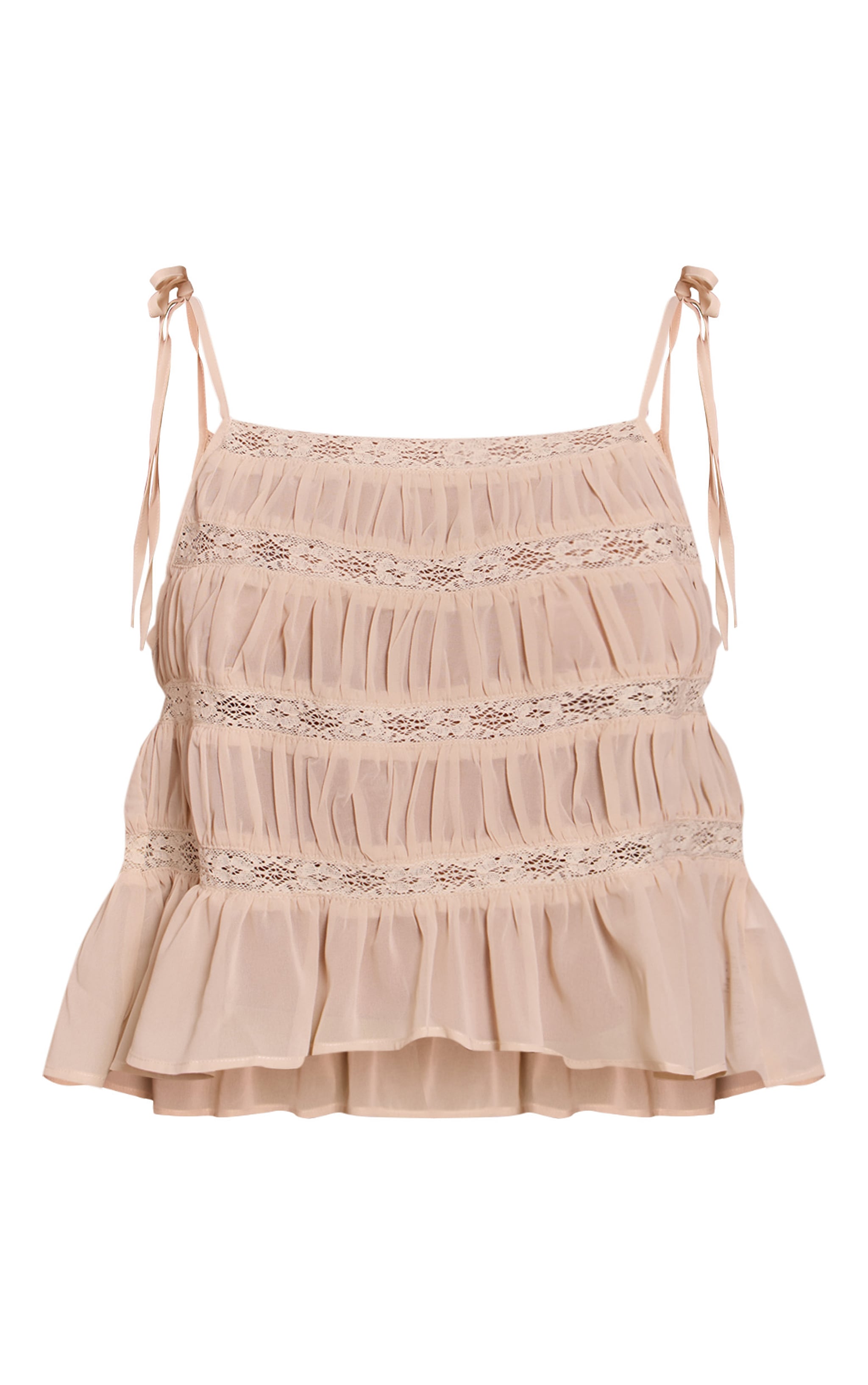 Nude Chiffon Shirred Tie Strap Detail Cami Top image 5