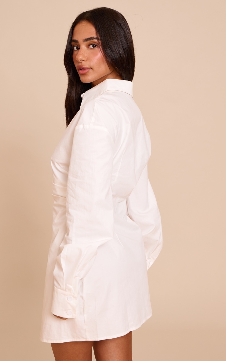 Petite White Asymmetric Button Down Long Sleeve Shirt Dress image 2