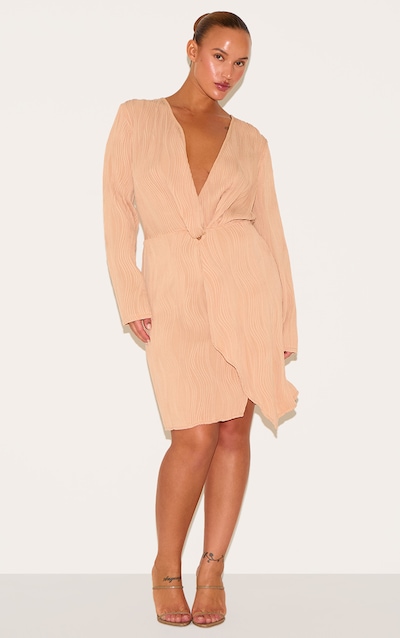 Plus Stone Plisse Wrap Front Dress