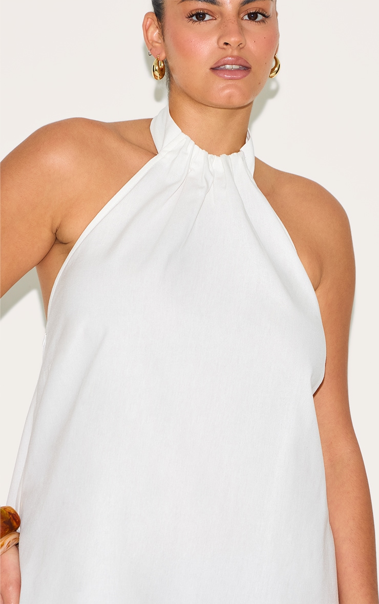 Plus White Linen-Blend Ruched Halterneck Shift Dress image 4
