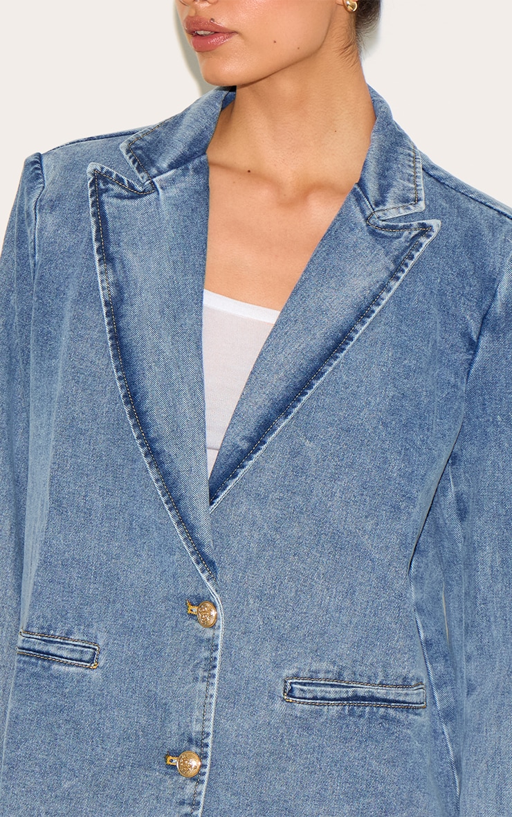Tall Vintage Mid Wash Oversized Button Denim Blazer image 4