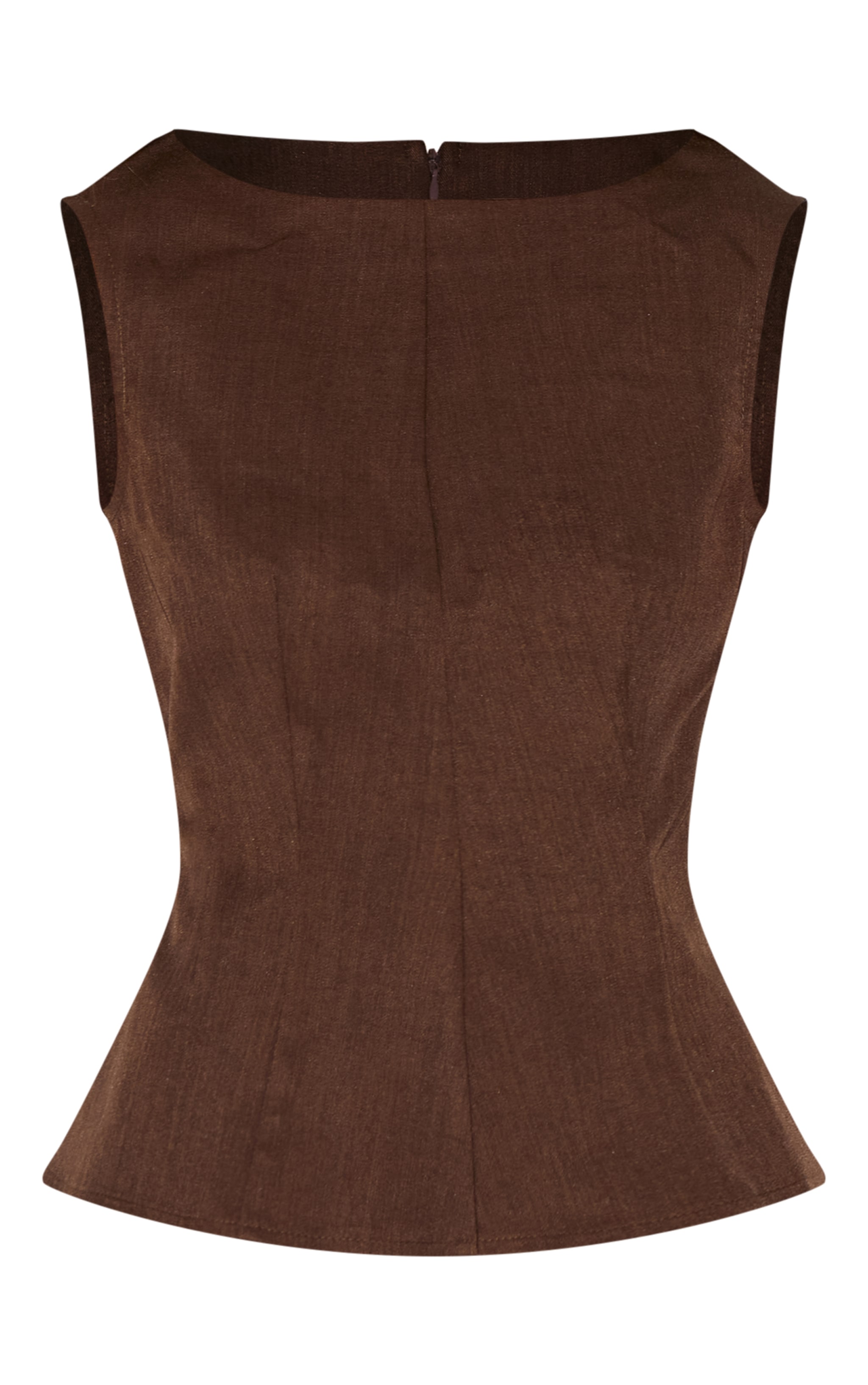 Chocolate Woven Fitted Boatneck Peplum Top image 5