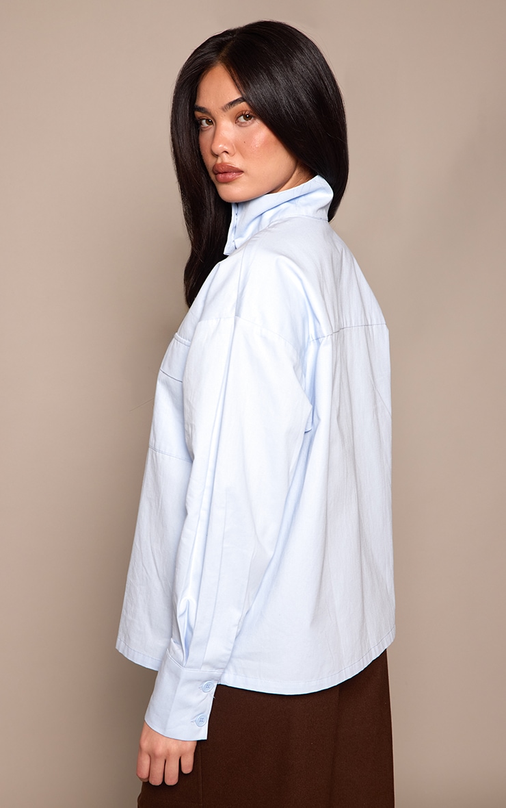 Blue Cotton Funnel Neck Boxy Shirt  image 2
