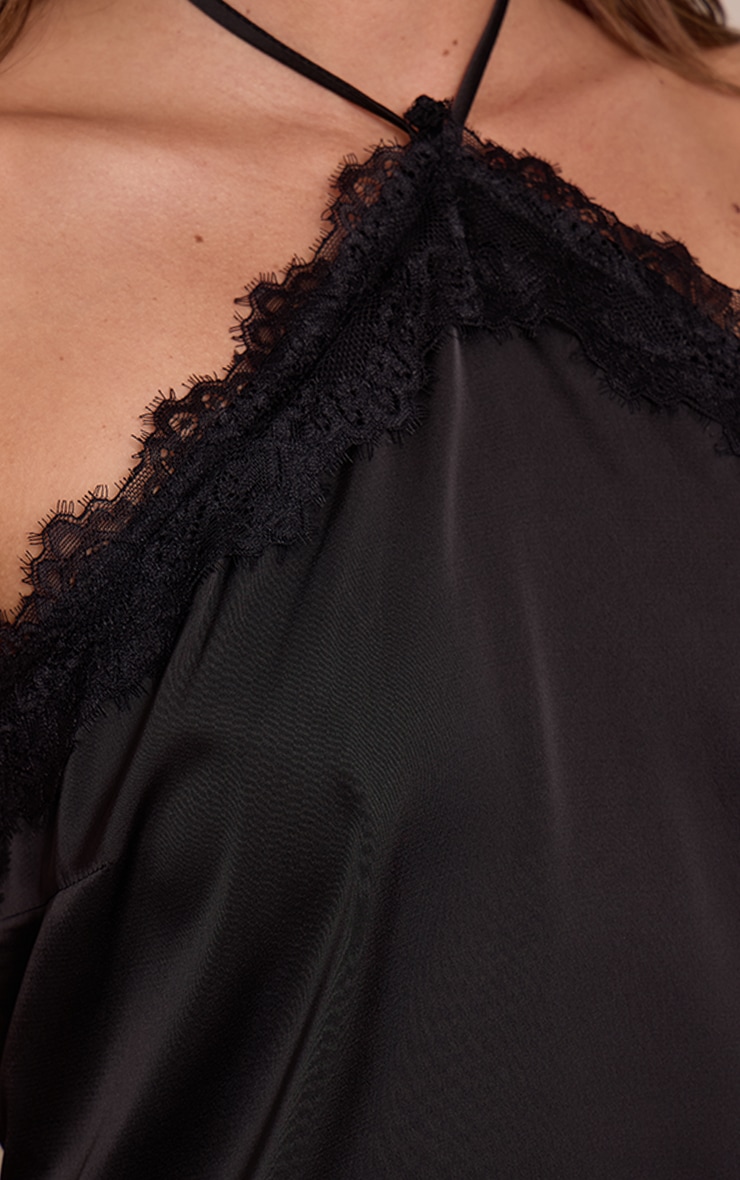 Black Satin Lace Trim Halterneck Cami Top image 4