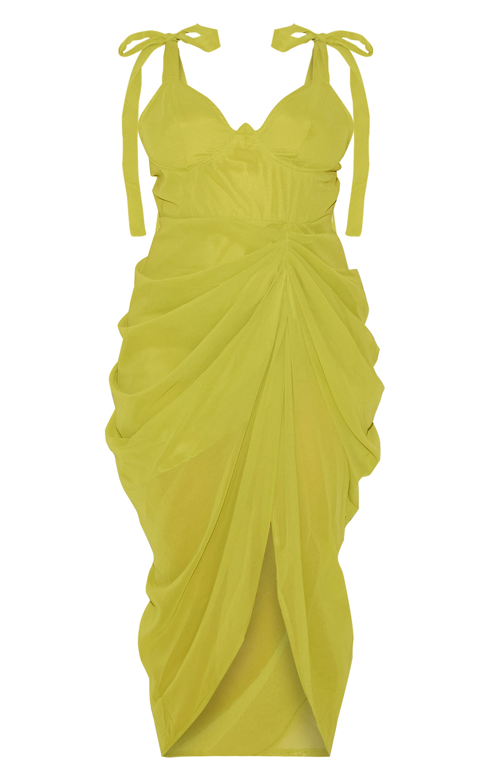 Plus Robe mi-longue drapée vert olive à armatures image 5