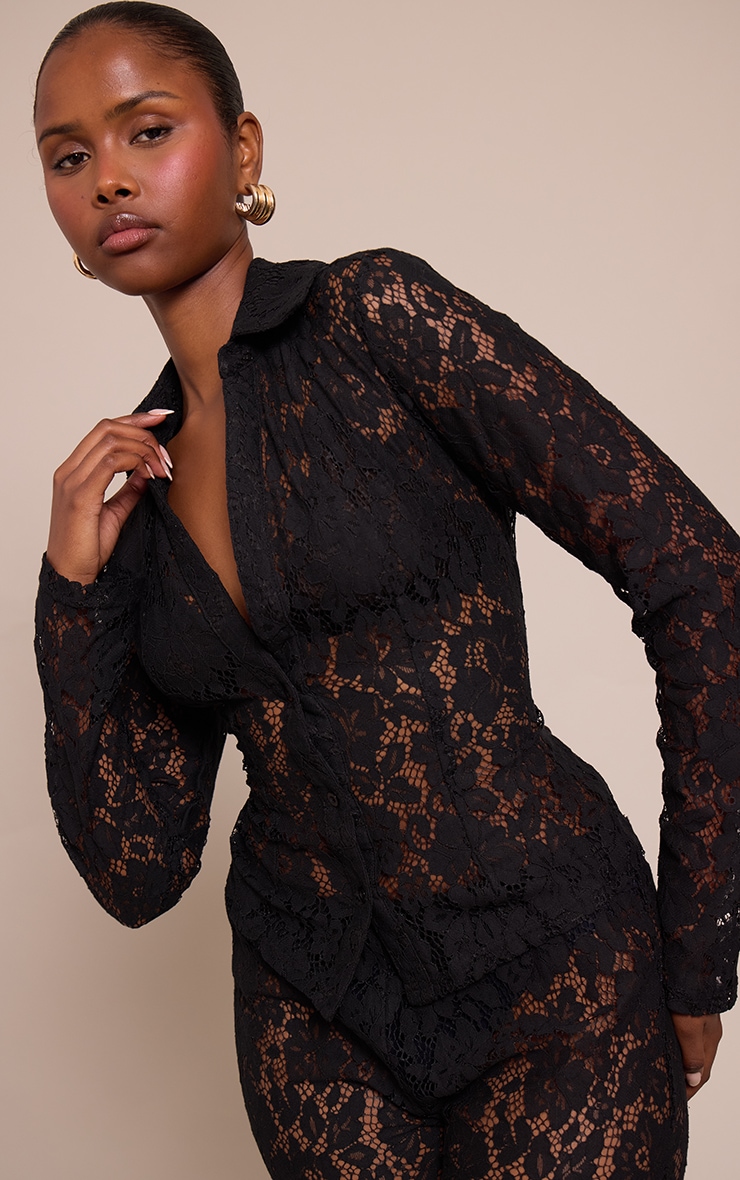 Black Lace Long Sleeve Shirt image 1