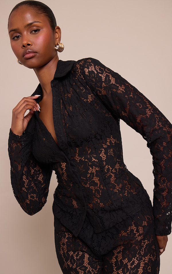 Black Lace Long Sleeve Shirt