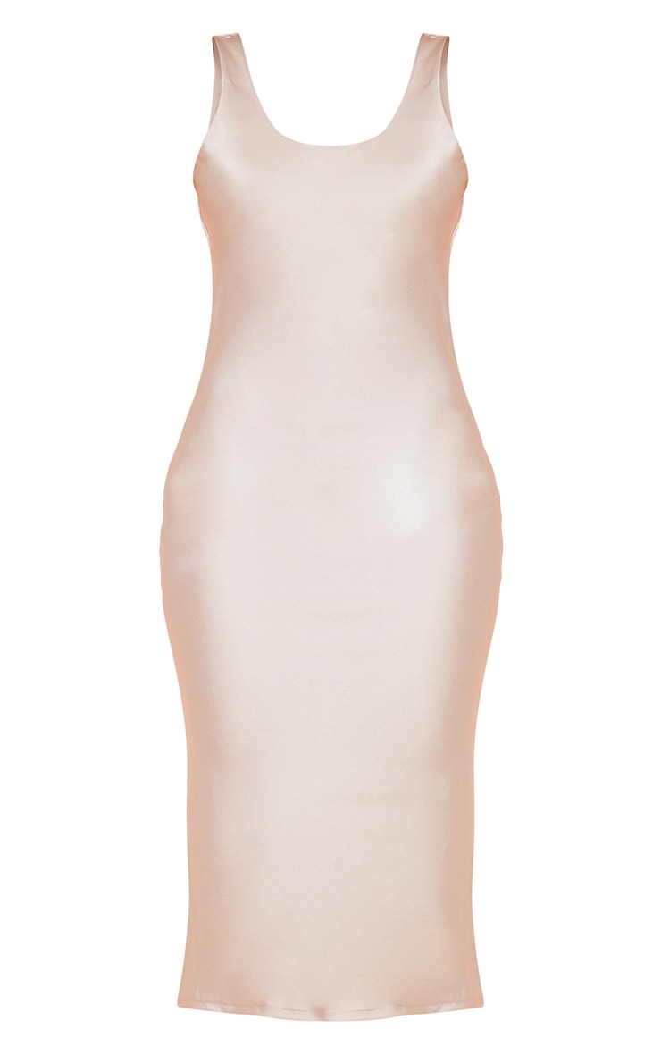 Champagne Satin Scoop Neck Midi Slip Dress image 5