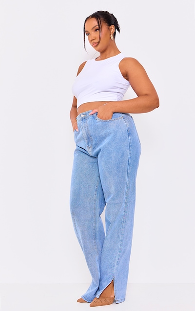 Plus Light Wash Split Hem Jeans