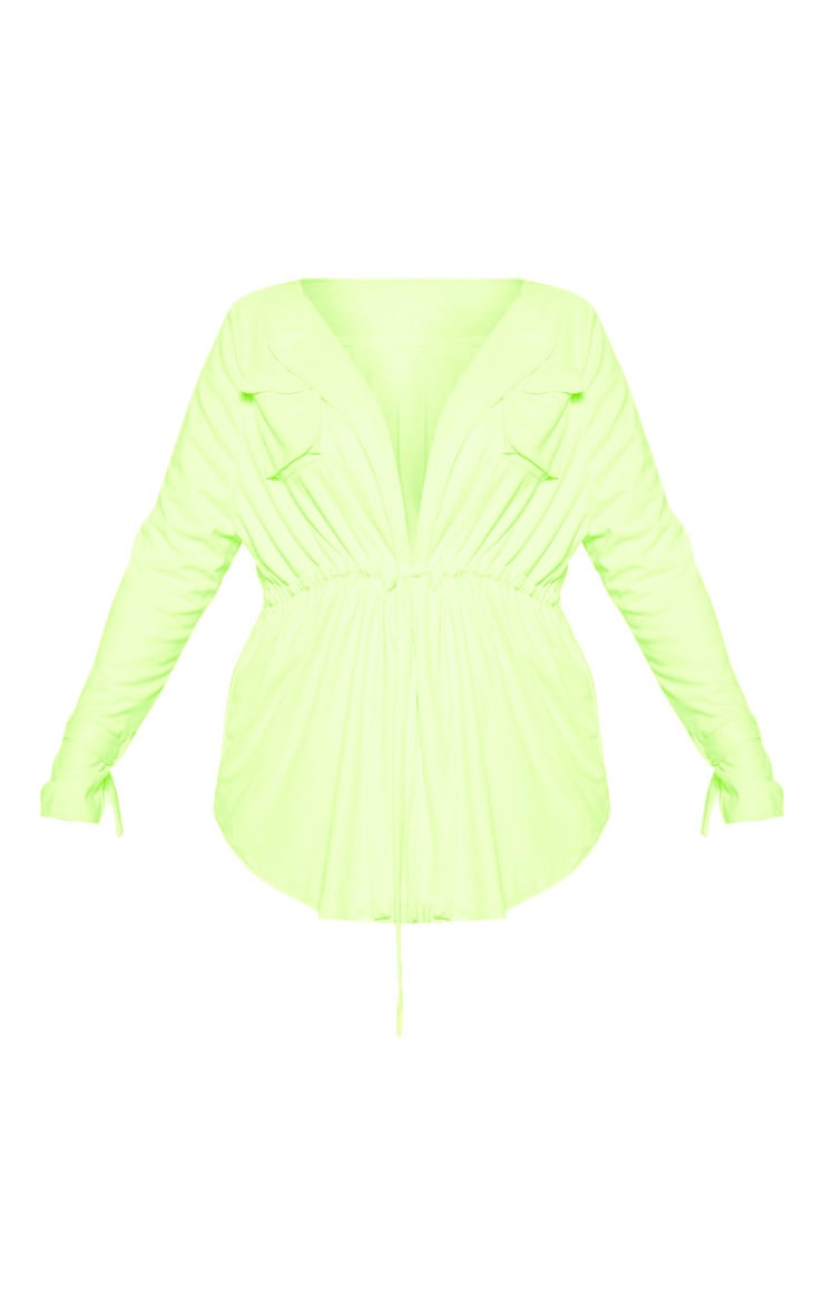 Plus Lime Faux Suede Cargo Ruched Waist Shirt image 3