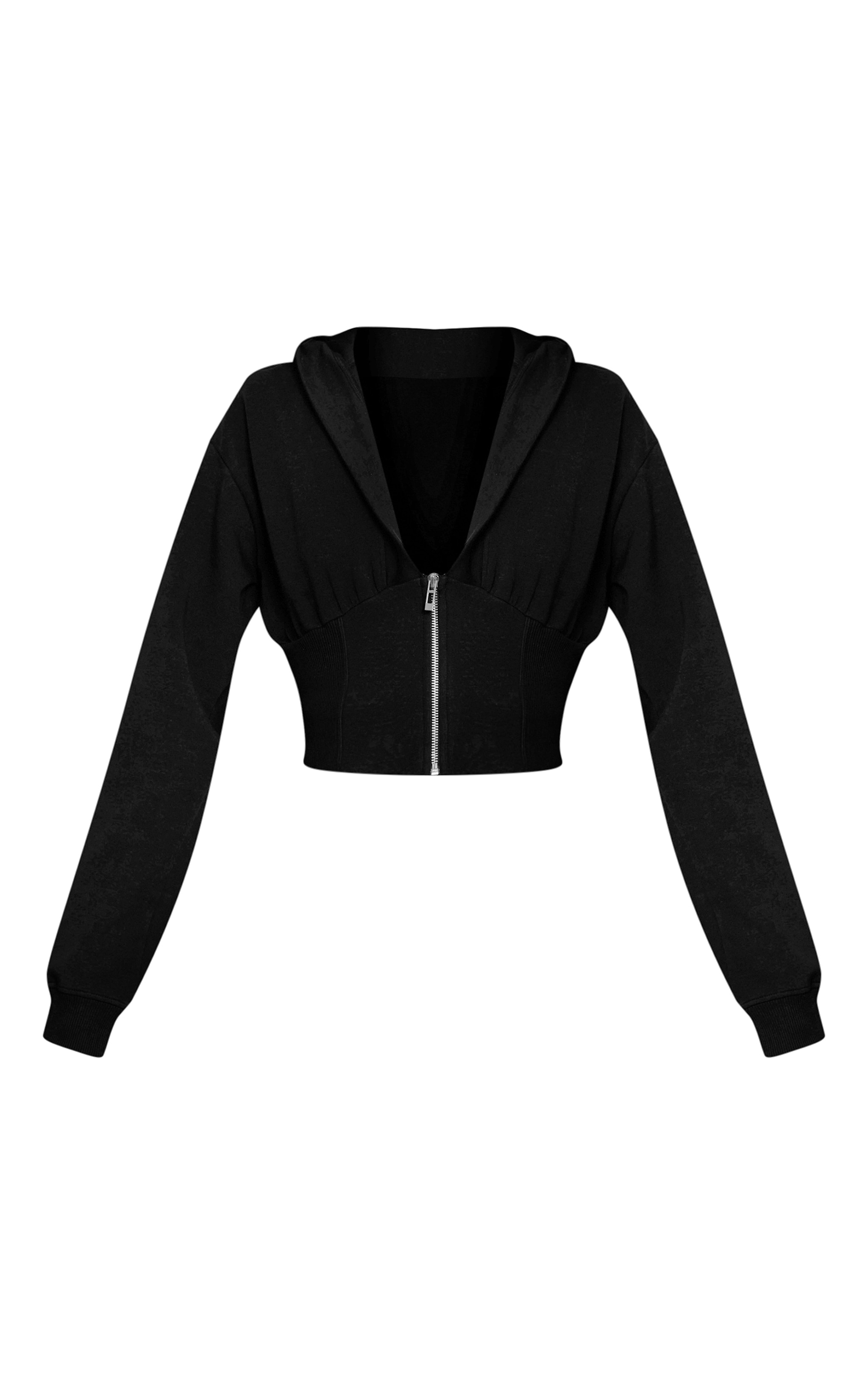 Black Embroidered Interlock Cinch Waist Zip Hoodie image 5