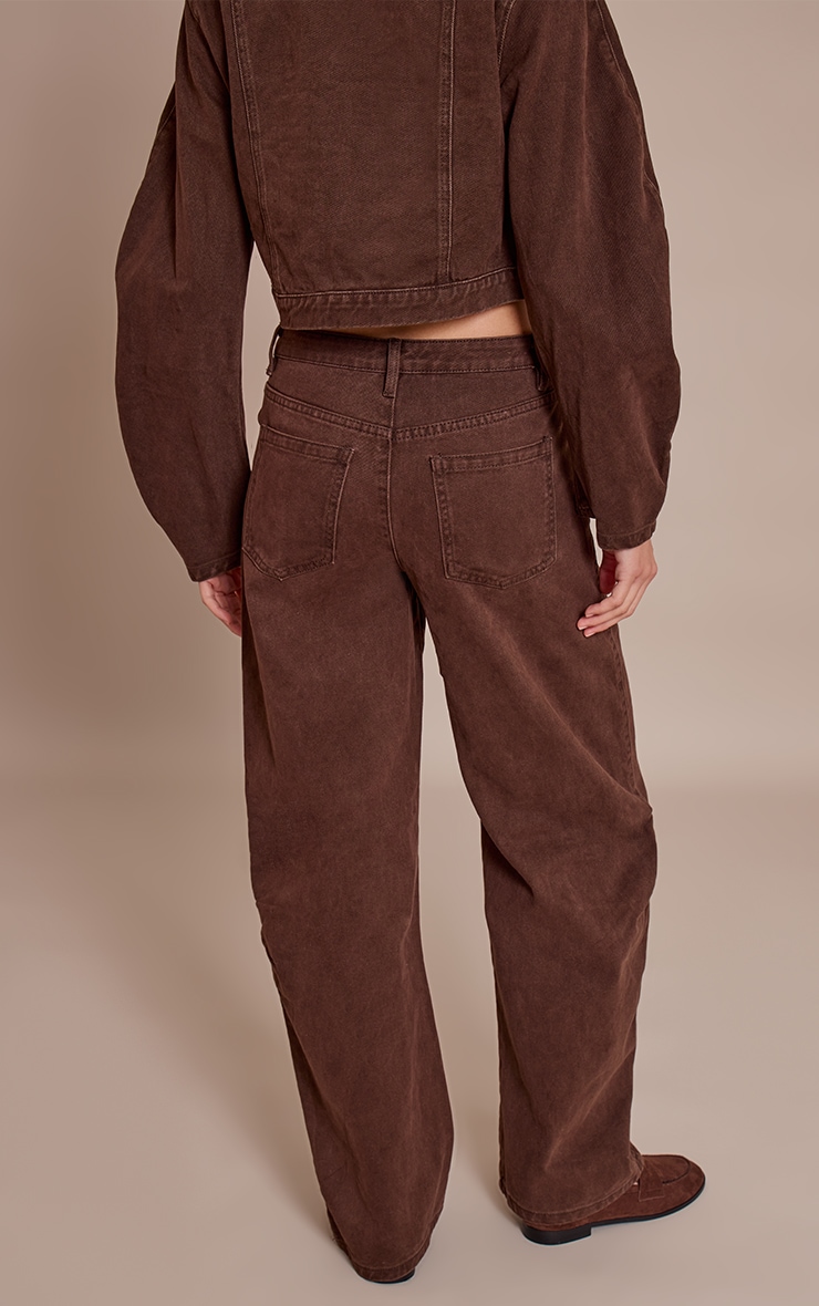 Chocolate Seam Detail Mid Rise Barrel Jeans image 3