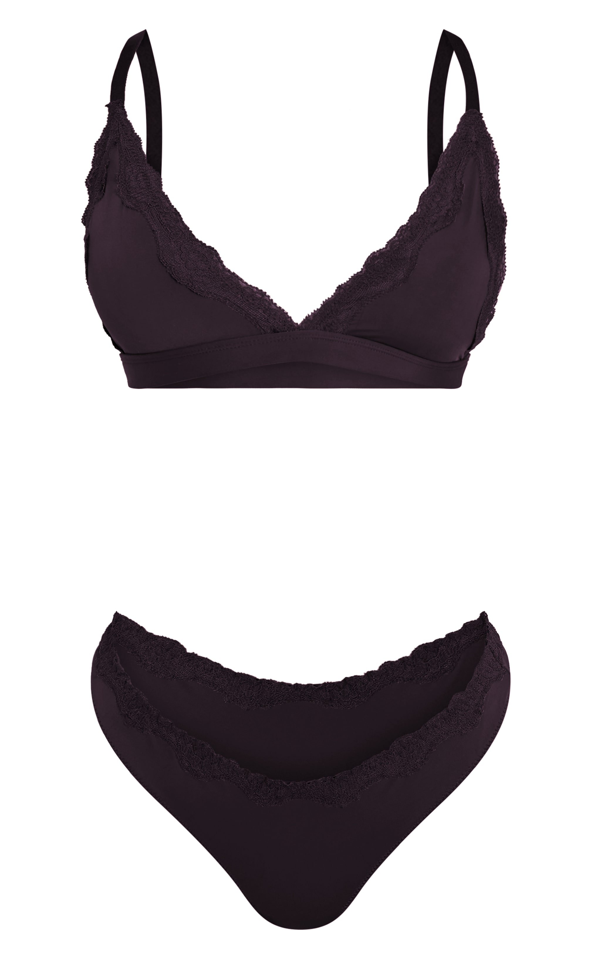 Chocolate Jersey Lace Trim Triangle Lingerie Set image 5