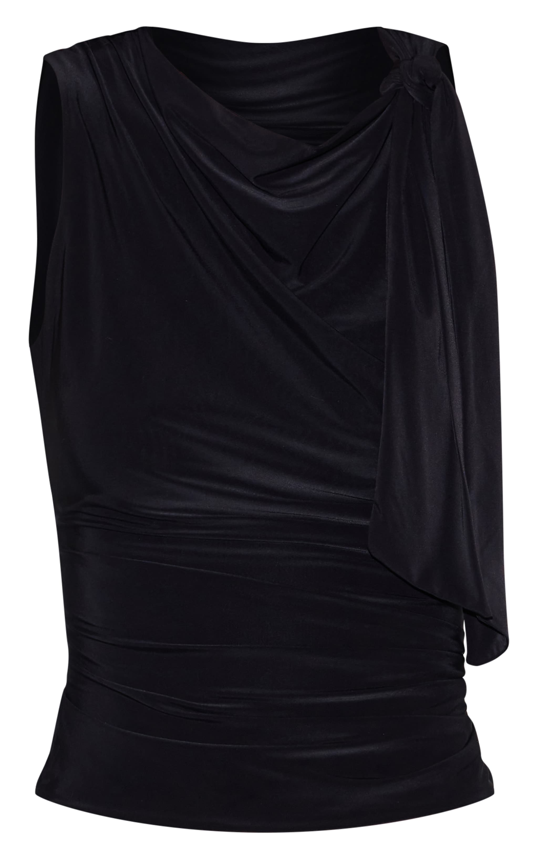 Black Double Layer Slinky Shoulder Tie Detail Top image 5