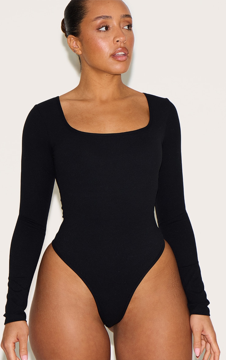 Shape Black Built In Bra Sculpt Square Neck Long Sleeve Bodysuit image 1
