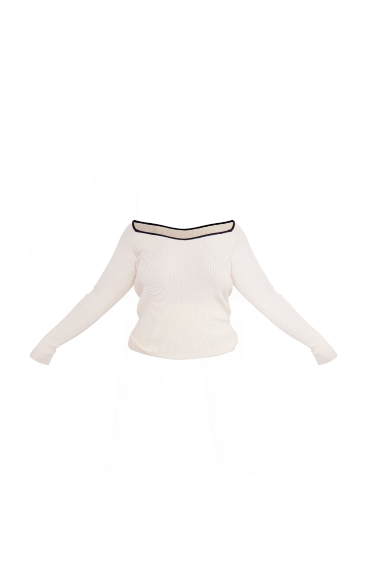 Plus Cream Knitted Ribbed Contrast Long Top image 5