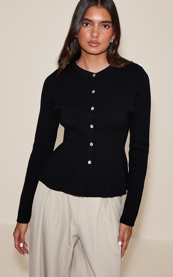 Cardigan péplum en maille compacte noire image 1