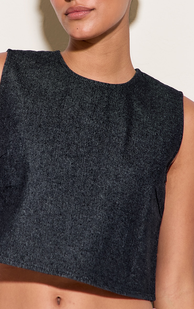 Raw Indigo Wash Round Neck Boxy Denim Top image 4