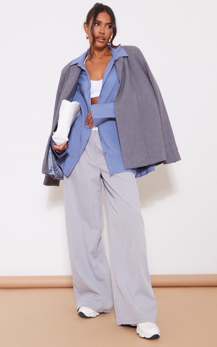 Washed Blue Poplin Oversized Cuff Shirt