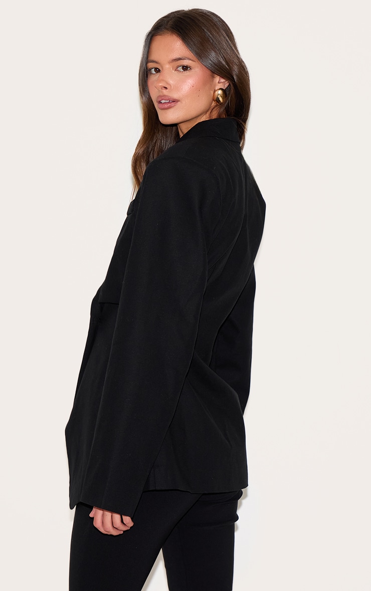Black Linen Tailored Cinched Waist Blazer image 2