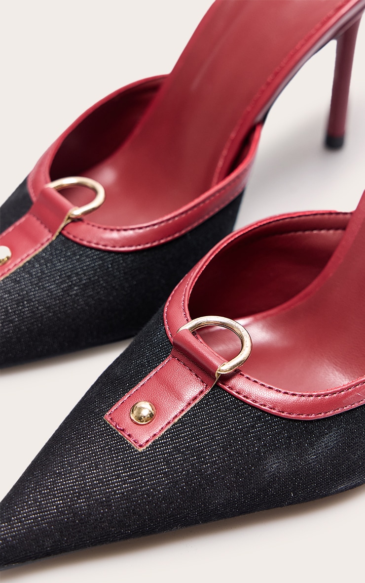Red PU Point Toe Vintage Look Heeled Mules image 4