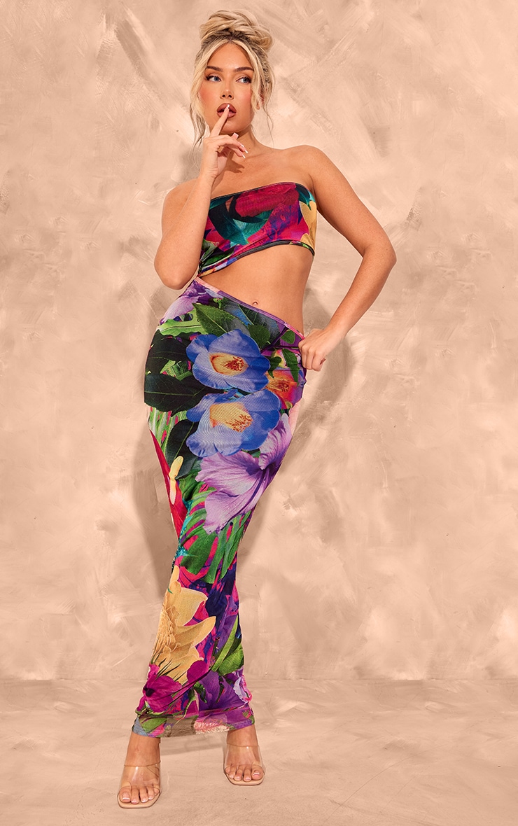 Multi Print Meshed Cut Out Midaxi Dress image 1