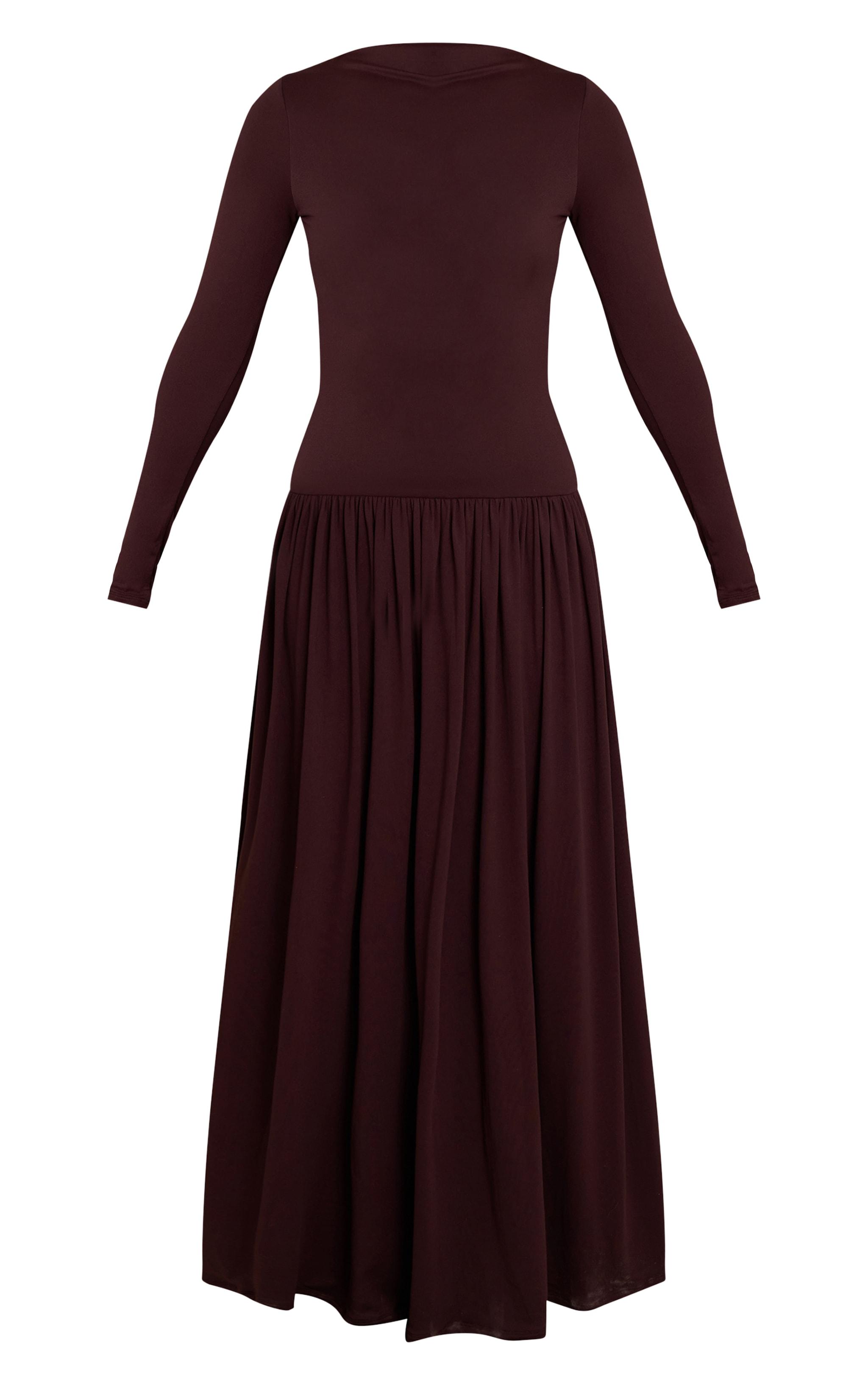 Chocolate Double Layer Jersey Dropped Waist Long Sleeve Maxi Dress image 5