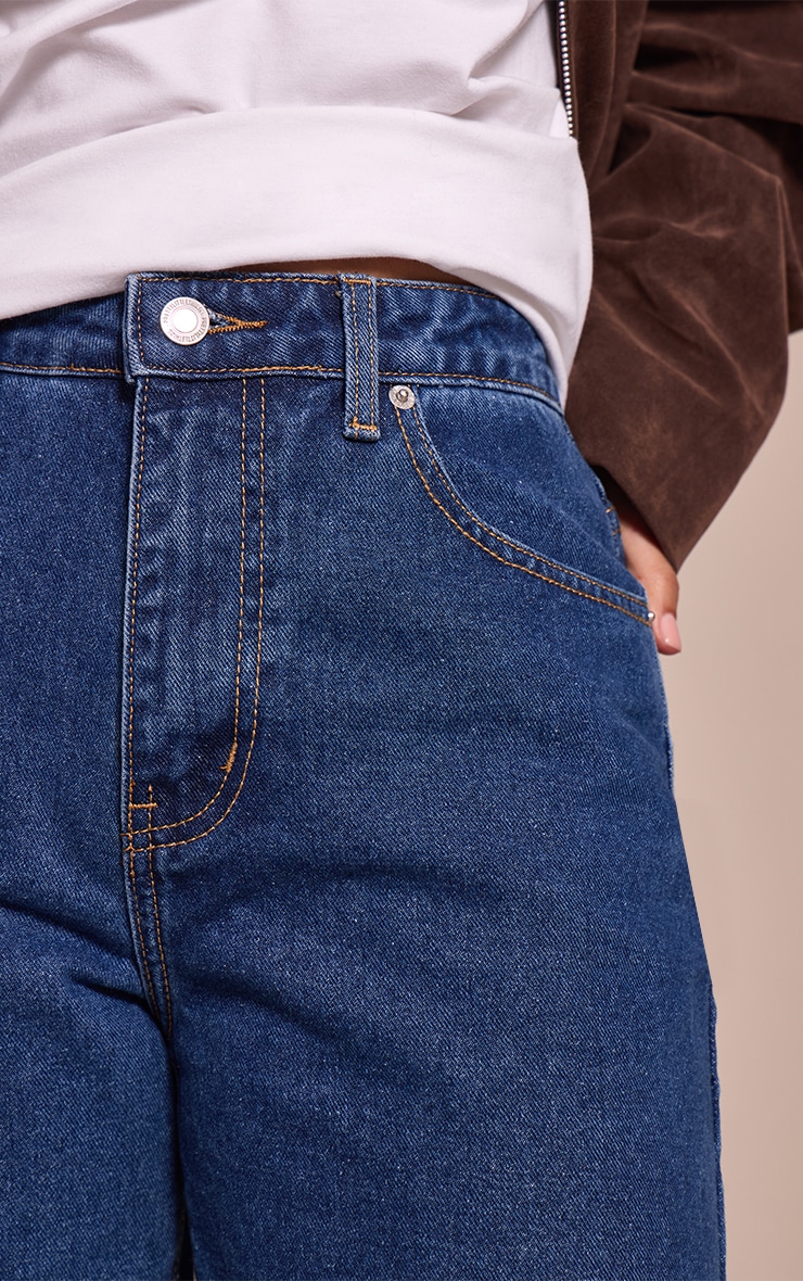PRETTYLITTLETHING Petite Dark Blue High Waist Boyfriend Jean image 4